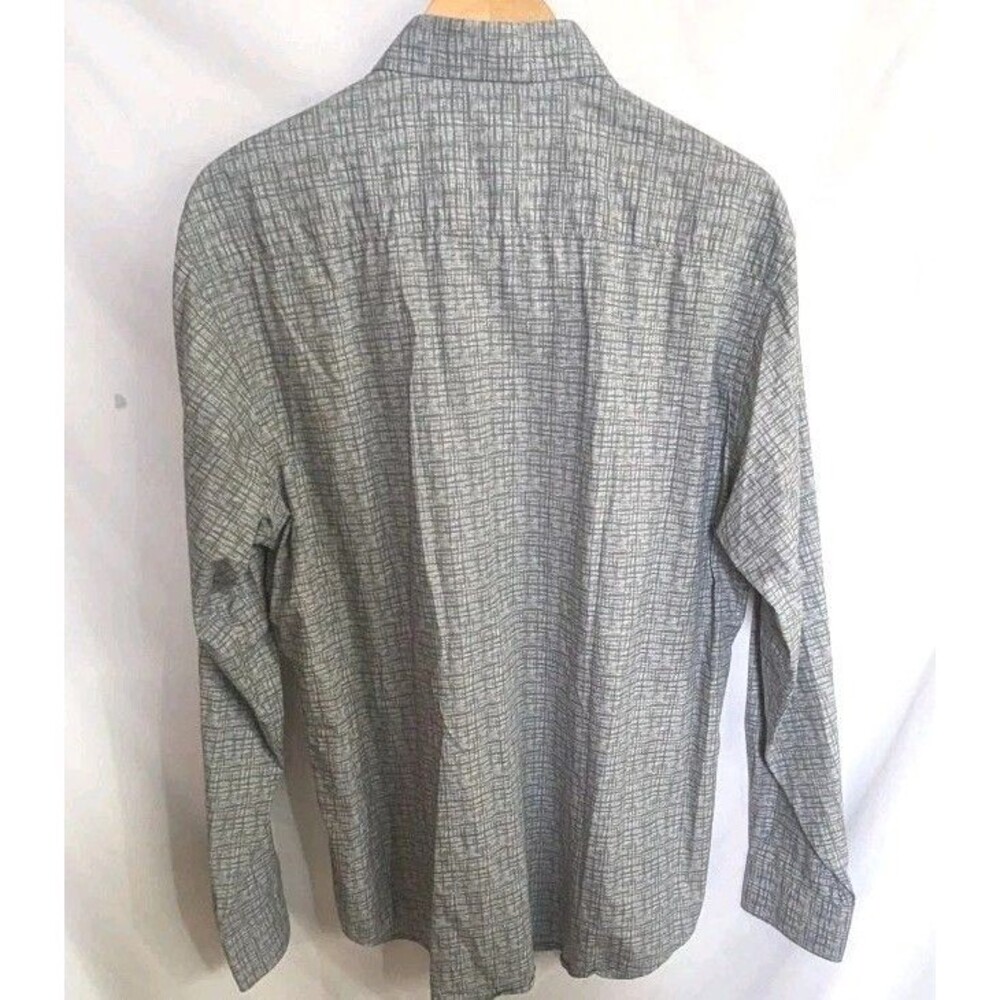 Bugatchi Men Large Classic Fit Gray Crosshatch Long Sleeve Dress Shirt Cotton - Picture 3 of 7